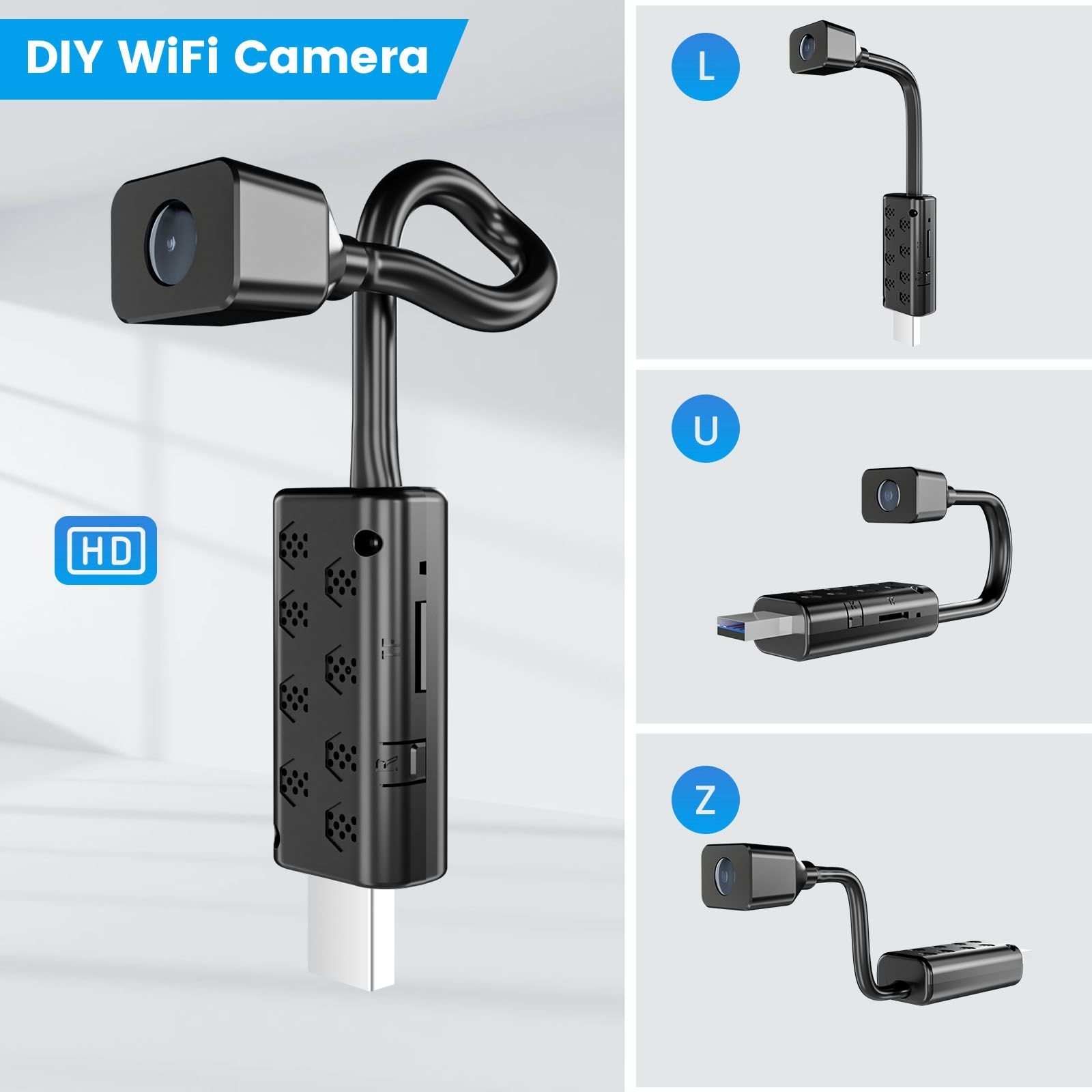 360 Flexible WiFi USB Camera Night Vision 1080P Wireless IP Camera Security Mini Camera