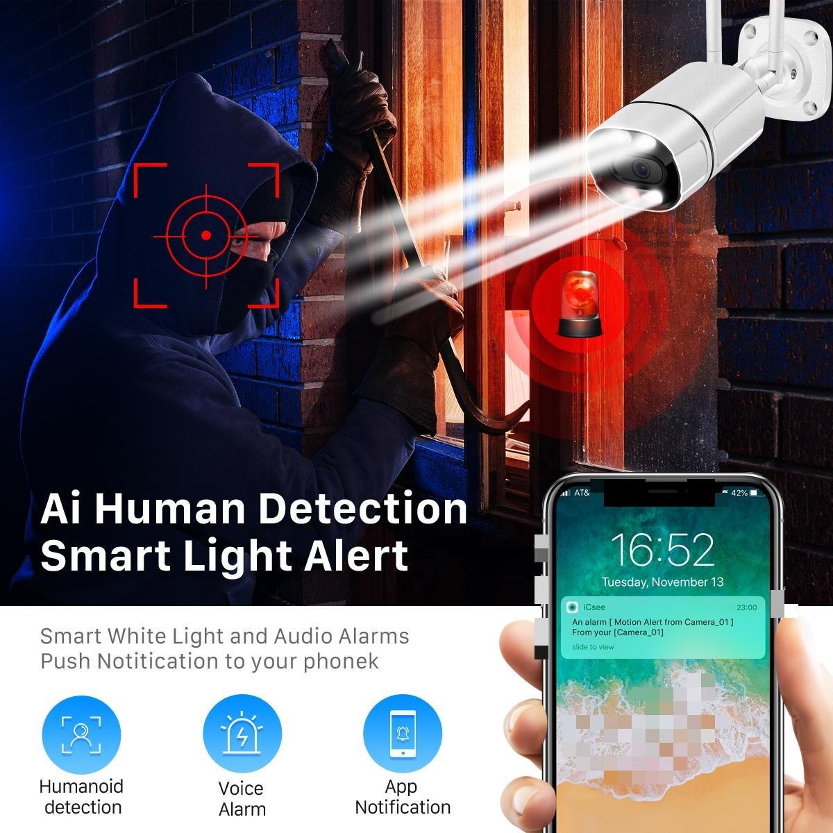 Network Camera Outdoor Dual Lights 5MP IP Camera Wifi Bullet Outdoor Infrared High Resolution Wireless Camera