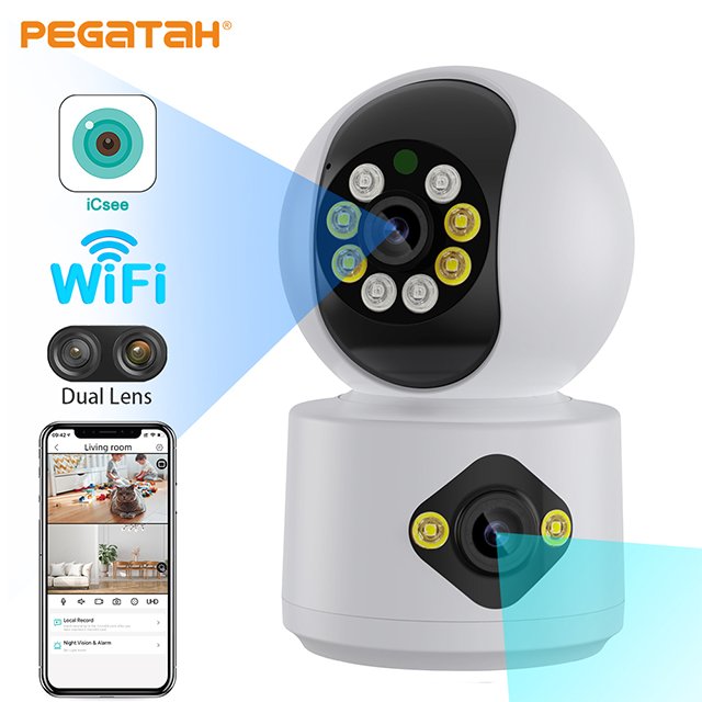 4MP Indoor WiFi IP Camera with Dual Lens Screens Pet Baby Monitor Wireless Night Vision PTZ Security Surveillance CCTV Cameras