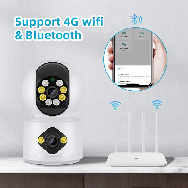 4MP Indoor WiFi IP Camera with Dual Lens Screens Pet Baby Monitor Wireless Night Vision PTZ Security Surveillance CCTV Cameras