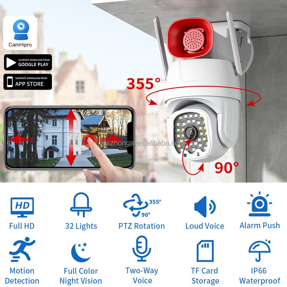 1080P Wireless WIFI Security IP network Camera 4X Zoom 2MP HD PTZ Outdoor Home Surveillance Cam CCTV Full color Night Vision