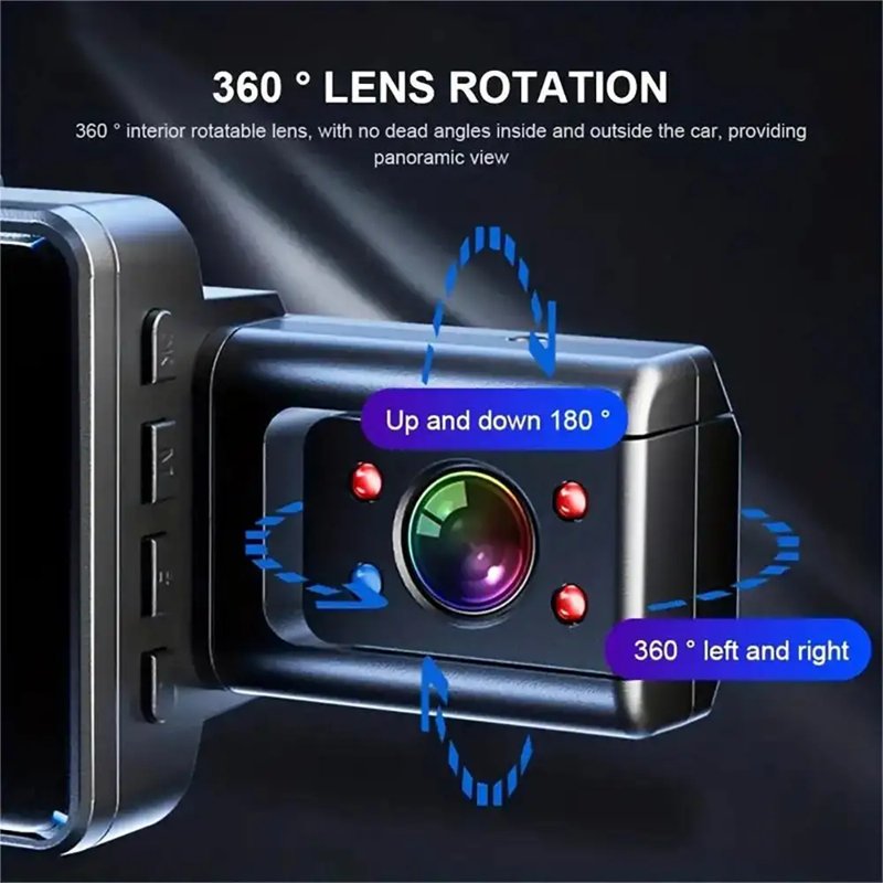 OEM 3 Channel Car DVR HD 1080P 3-Len Inside Vehicle Dash Cam Three Way Camera DVRs Recorder Video Mini Dashcam Camcorder 3 inch