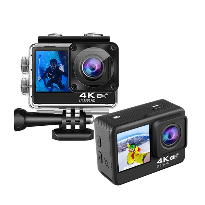 4K Camcorder 60Fps Action Camera with Waterproof Function CMOS Imaging Sensor Video Media Type Black Color Sport Vlogging