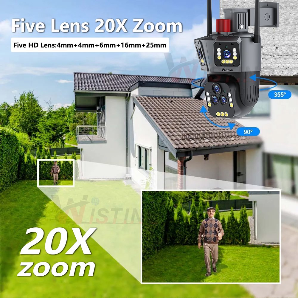Wistino 20X Zoom 5 Lens Wireless WiFi Cctv Camera Outdoor Waterproof Night Vision Two Way Audio Motion Detection Network Camera