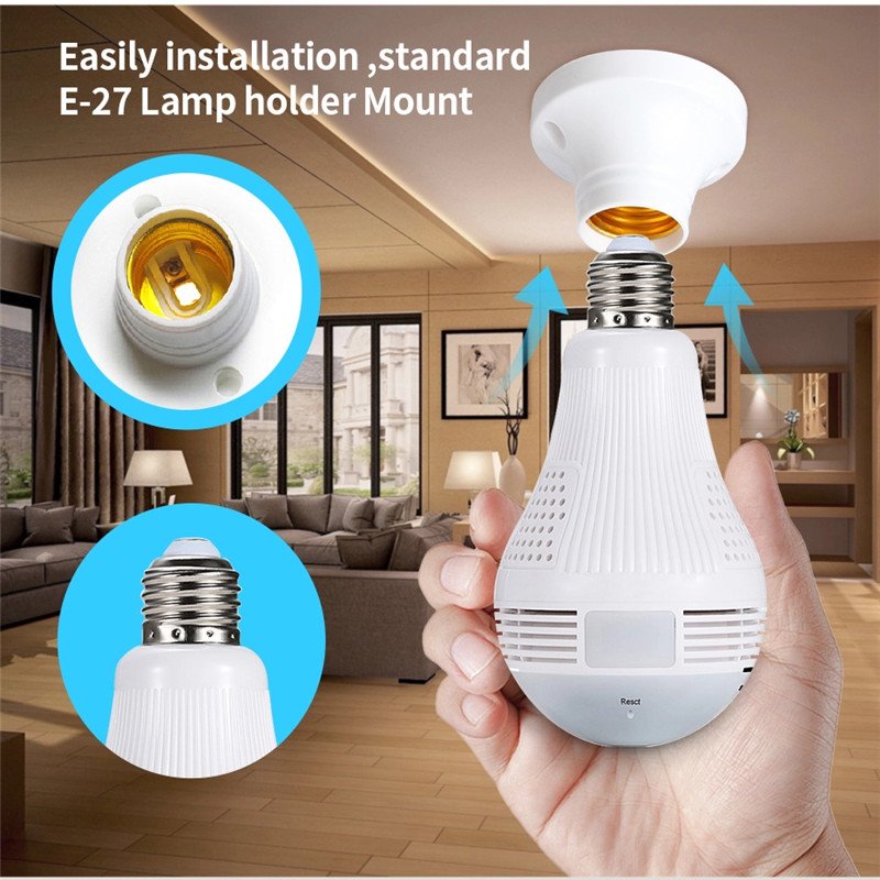 1080P Home CCTV Security system IP Camera HD VR LED FishEye 360 degree Light Bulb IR night vision camera iCsee APP
