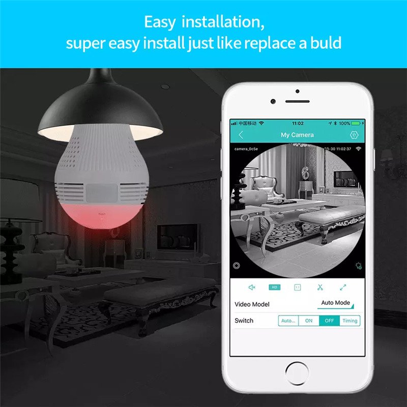 1080P Home CCTV Security system IP Camera HD VR LED FishEye 360 degree Light Bulb IR night vision camera iCsee APP