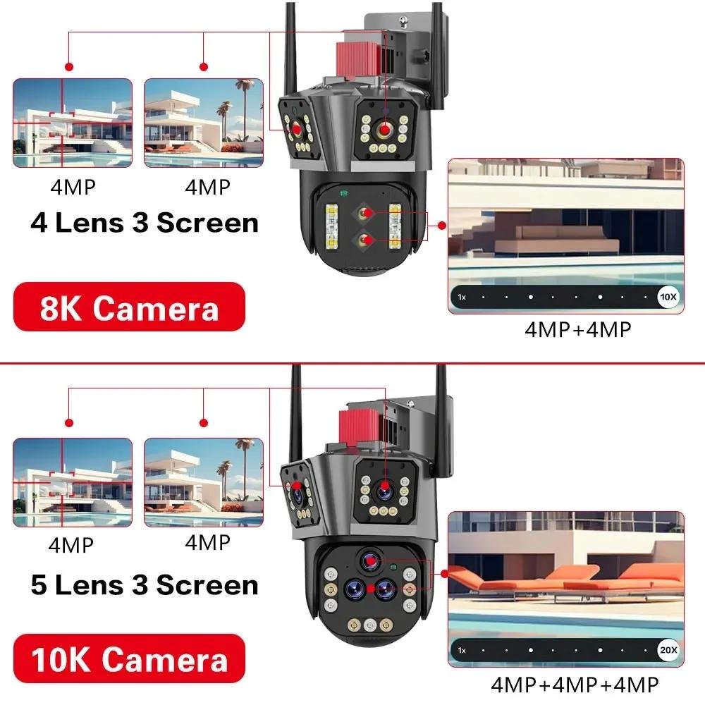 Regis 10K 20MP PTZ Camera 5Lens Three Screen 20X Zoom AI Human Tracking Outdoor WIFI Security CCTV Surveillance IP Camera