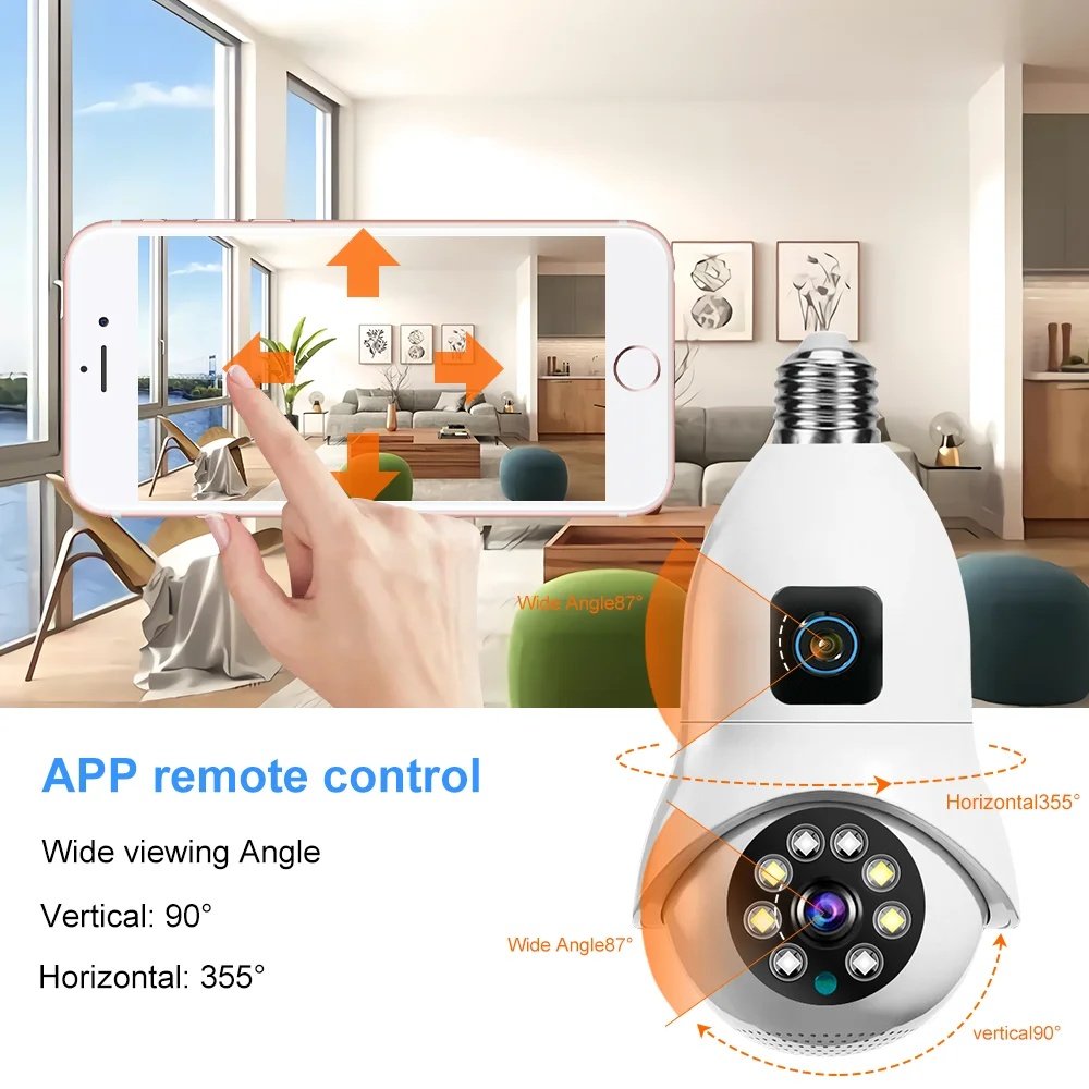 V380PRo 720P Dual Lens 2MP Resolution WIFI IP CCTV Bulb Camera Wireless E27 LED Lamp P2P Panoramic Home Security for Indoor Use