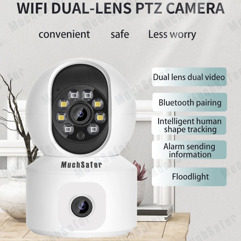 Support Alexa WiFi Dual Lens 4MP Network Camera Wireless iCSee Home Security 2 Lens WiFi PTZ CCTV Camera