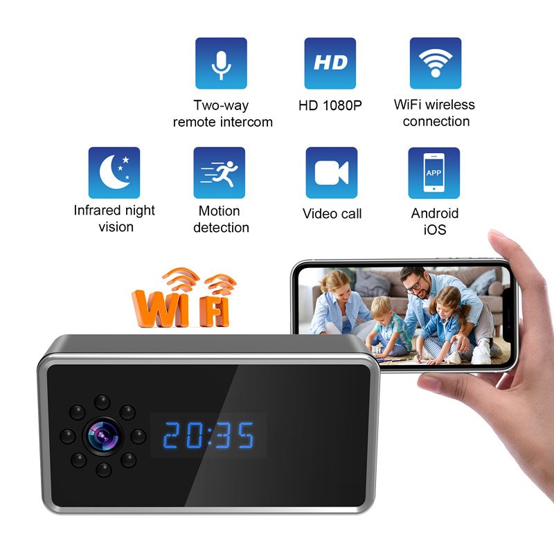 Mini Alarm Clock Camera Full HD Video 1080P Wireless Wifi Control Infrared Night Vision Home Surveillance Monitor Camera