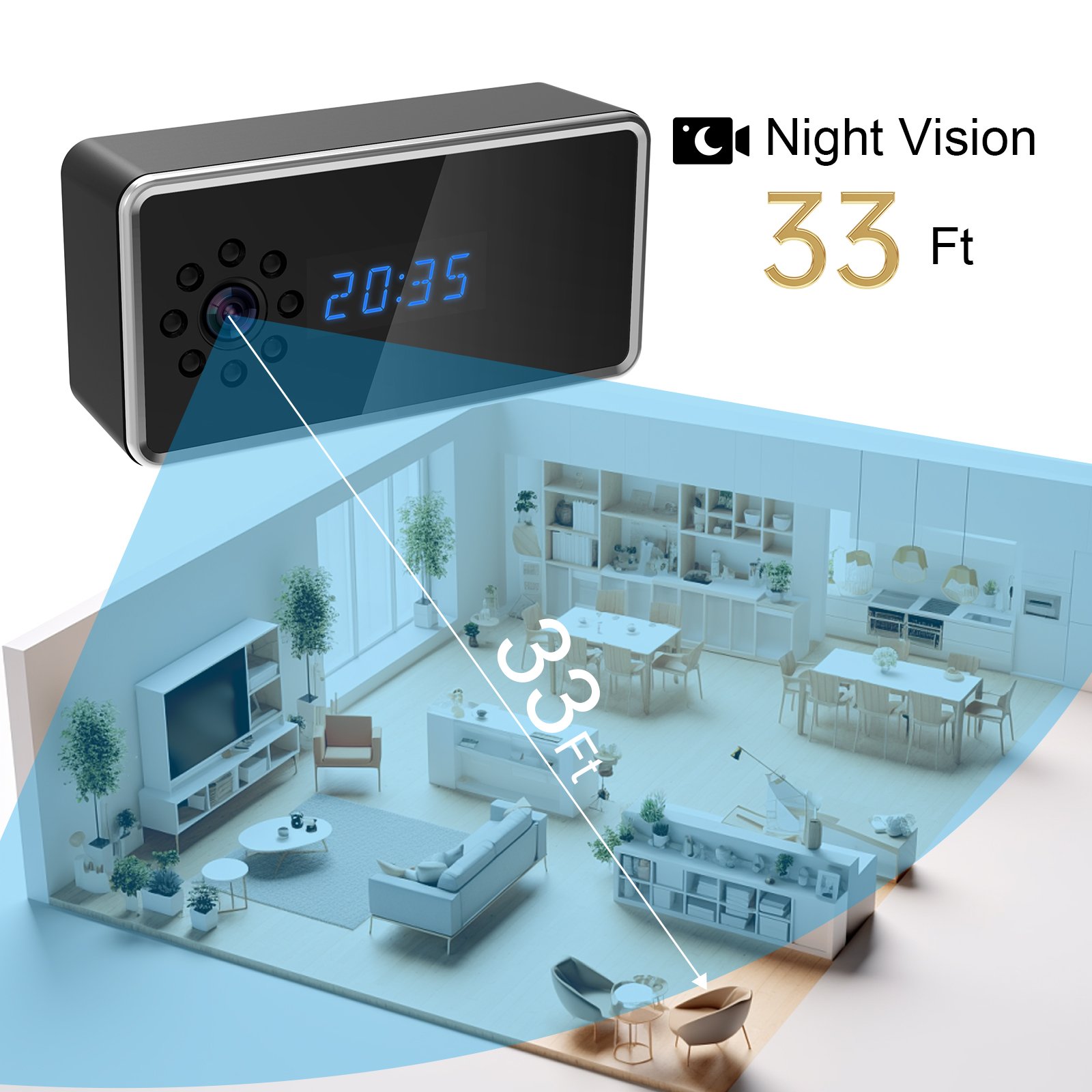 Mini Alarm Clock Camera Full HD Video 1080P Wireless Wifi Control Infrared Night Vision Home Surveillance Monitor Camera