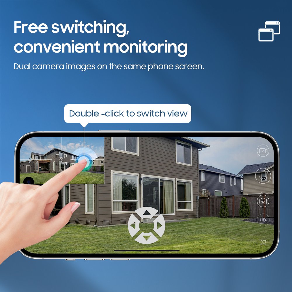 Dual Lens 6MP Floodlight Solar Battery PTZ Camera Night Vision WiFi IP Network Indoor Outdoor Application Cloud Data