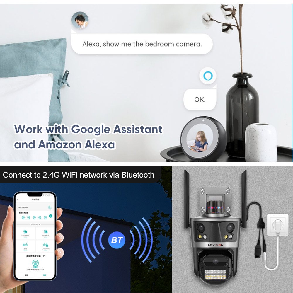 LS VISION 8MP 4K WiFi Camera Outdoor three Lens PTZ Security Camera CCTV ip manufacturers network camera