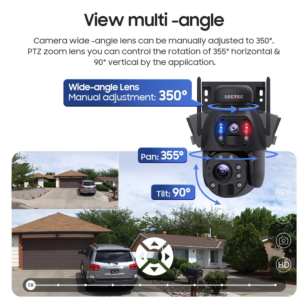 SECTEC 6MP 20W Solar Panel Solar Camera Zoom Dual Lens 4G Outdoor Panoramic Security PTZ Speed Dome Network Camera Night Vision