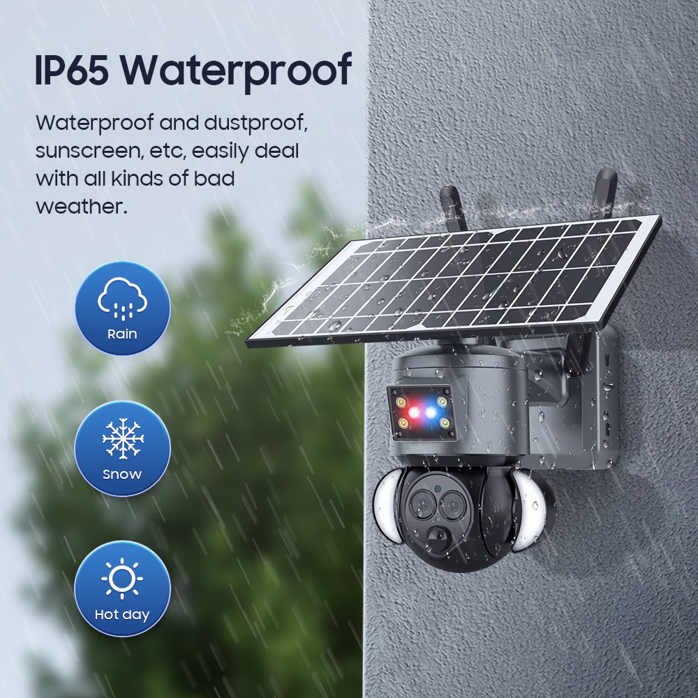 Ubox 12x Zoom 4G Solar PTZ Camera With Floodlight 6MP Dual Lens PIR Moton Alarm Recording/Non-stop Recording Security Camera