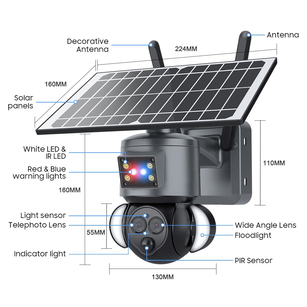 Ubox 12x Zoom 4G Solar PTZ Camera With Floodlight 6MP Dual Lens PIR Moton Alarm Recording/Non-stop Recording Security Camera