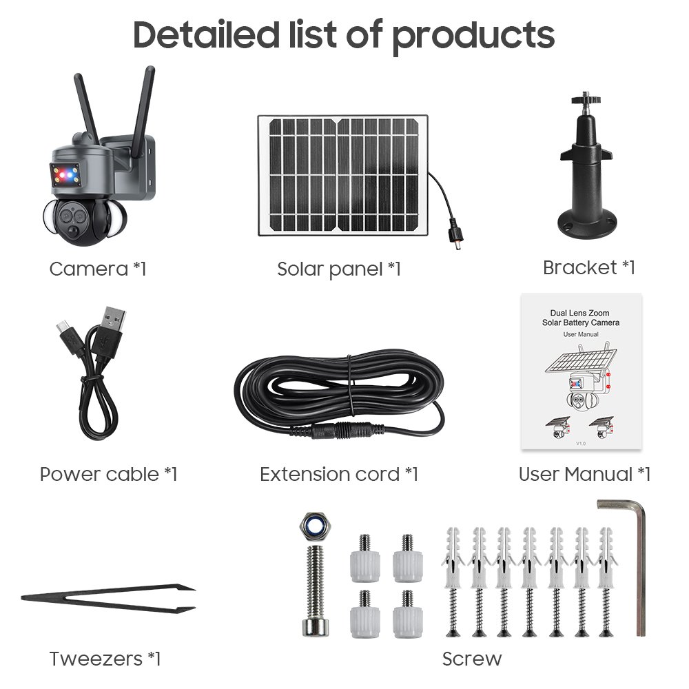 Ubox 12x Zoom 4G Solar PTZ Camera With Floodlight 6MP Dual Lens PIR Moton Alarm Recording/Non-stop Recording Security Camera