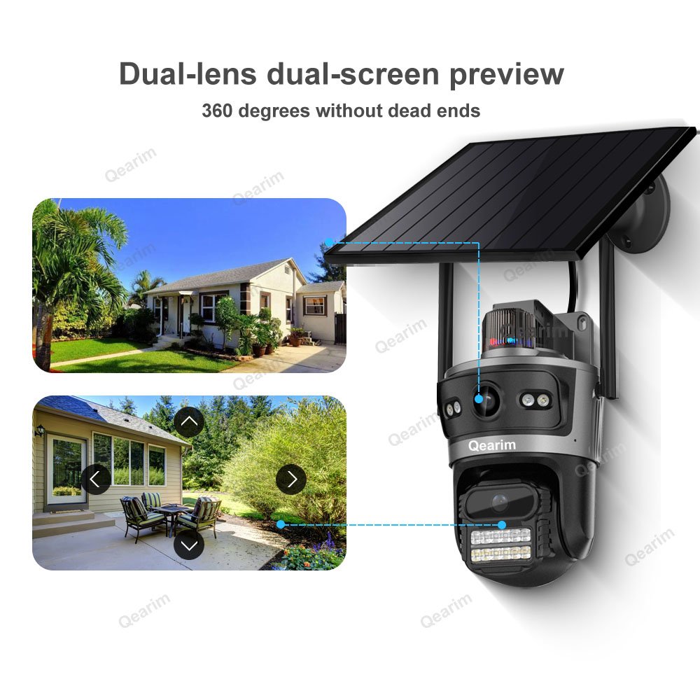 Qearim New Icsee APP Dual lens 24 Hours Always on video solar Network camera outdoor AOV Solar 4G camera