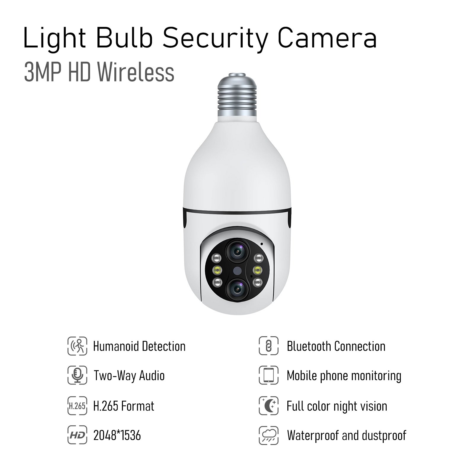 JideTech Dual Lens 1080P E27 Bulb Camera Night Vision 10X Digital Zoom Light Bulb Camera Motion Detection Mini camera