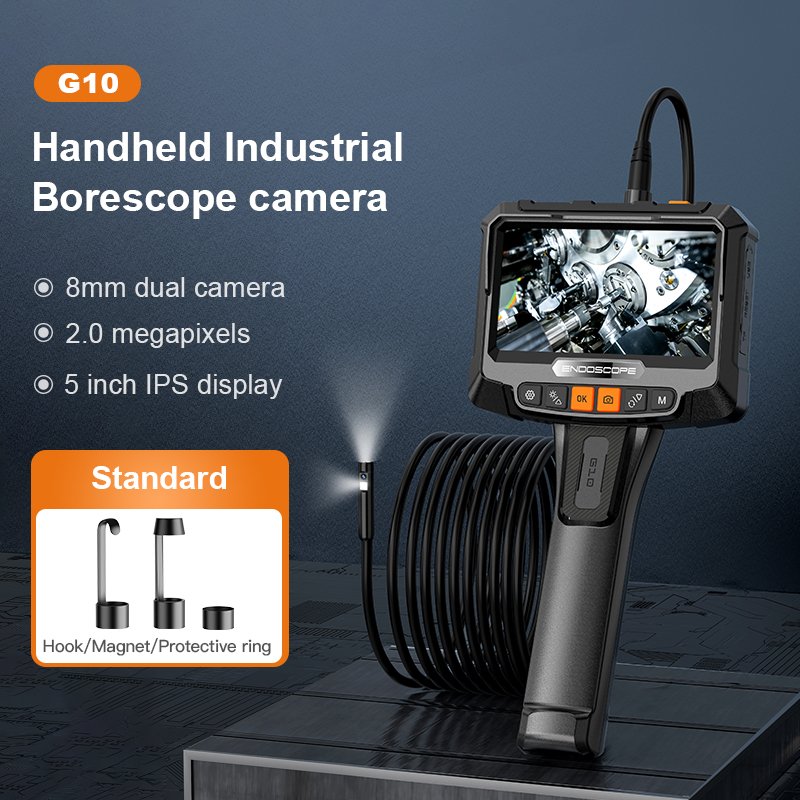 Factory direct industrial inspection camera 5 inch 5.5mm dual lens semi rigid cable 10m mini endoscope camera
