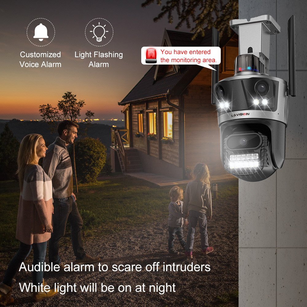 LS VISION 3 Screen 4K WiFi PTZ Camera Outdoor HD Security Camera CCTV Automatic Tracking iCSee App Remote Control