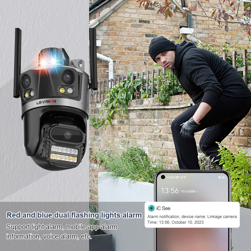 LS VISION 3 Screen 4K WiFi PTZ Camera Outdoor HD Security Camera CCTV Automatic Tracking iCSee App Remote Control