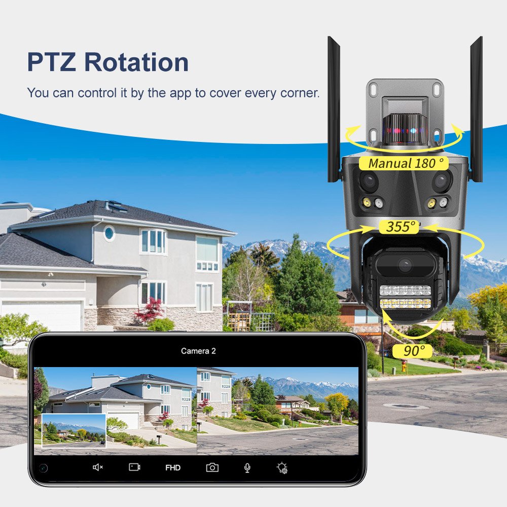 LS VISION 3 Screen 4K WiFi PTZ Camera Outdoor HD Security Camera CCTV Automatic Tracking iCSee App Remote Control