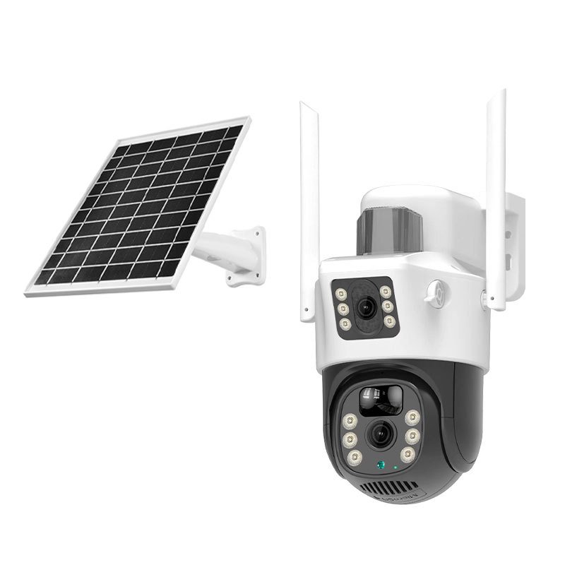 Manufacturer Outdoor waterproof double screen sim full color night vision 6mp solar wifi /4g dual lens ptz camera