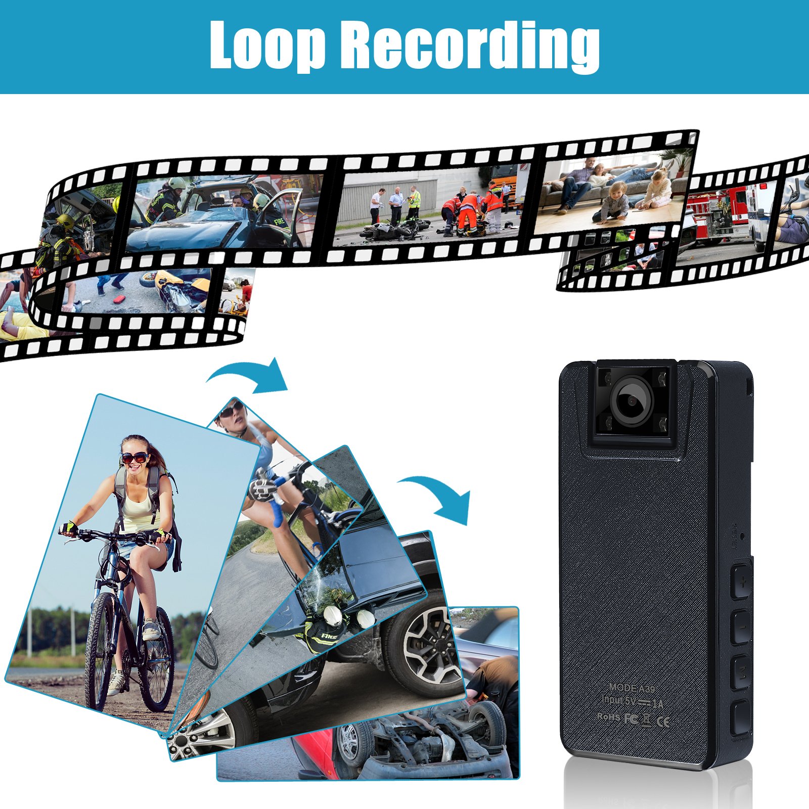 Full 1080P HD Mini Camera 2500mAh Camcorder Body Worn Cam Small 180 Degrees Rotating Bike Camera Sports DV Car