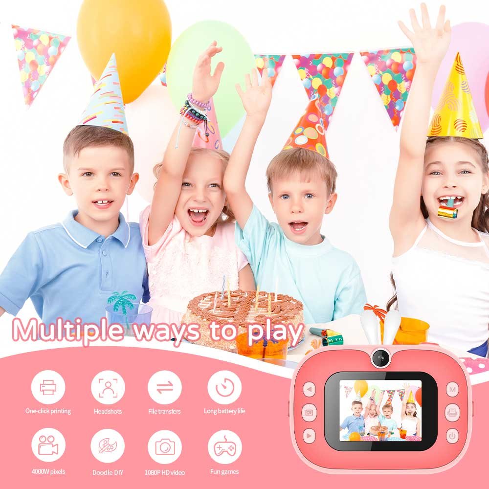 1080P HD Video Camera with MP3 Kids' Selfie Toddler Birthday Gift Mini Photo & Printing Function SD card Compatible