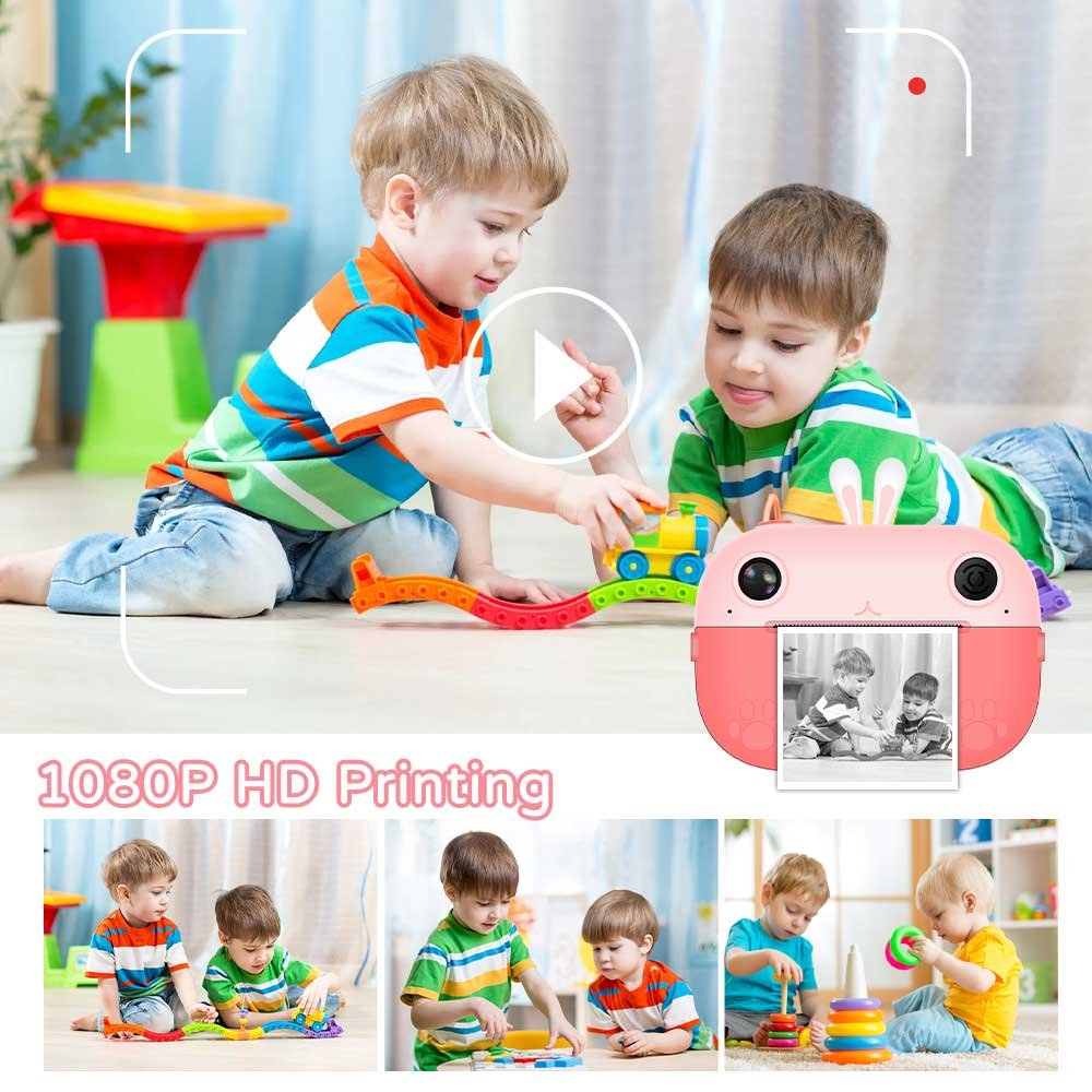 1080P HD Video Camera with MP3 Kids' Selfie Toddler Birthday Gift Mini Photo & Printing Function SD card Compatible