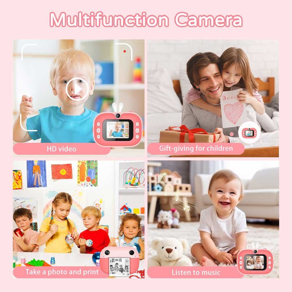 1080P HD Video Camera with MP3 Kids' Selfie Toddler Birthday Gift Mini Photo & Printing Function SD card Compatible