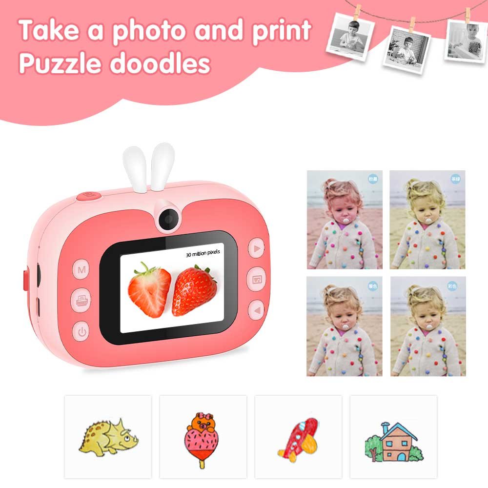 1080P HD Video Camera with MP3 Kids' Selfie Toddler Birthday Gift Mini Photo & Printing Function SD card Compatible
