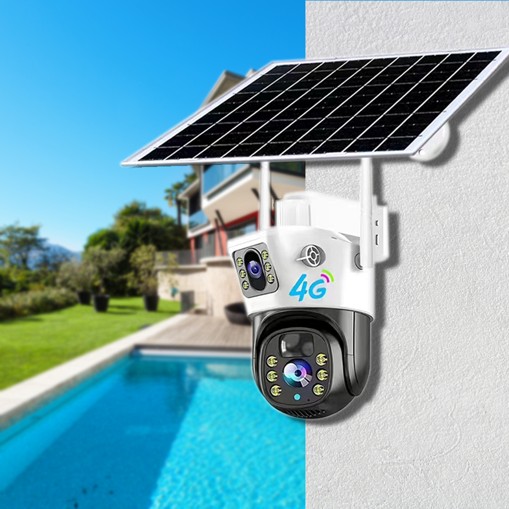 V380 Outdoor dual lens Camera Dual 2MP+2MP Lenses Night Vision Built-In Battery Solar Charging Low Power Energy Saving OSD Cloud