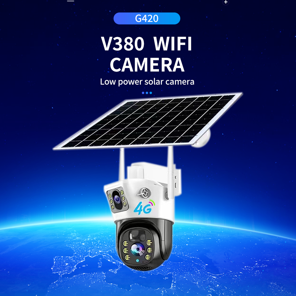 V380 Outdoor dual lens Camera Dual 2MP+2MP Lenses Night Vision Built-In Battery Solar Charging Low Power Energy Saving OSD Cloud