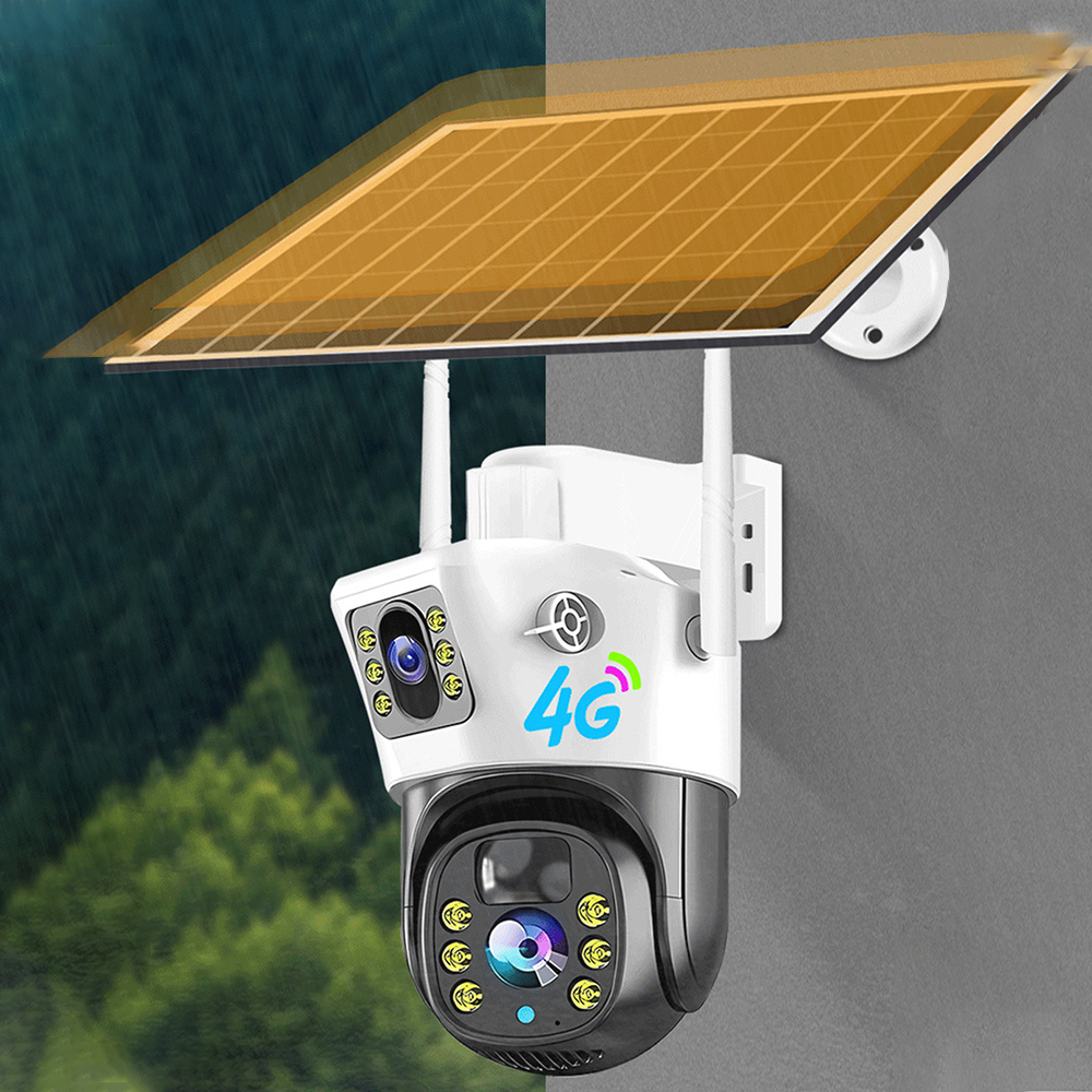 V380 Outdoor dual lens Camera Dual 2MP+2MP Lenses Night Vision Built-In Battery Solar Charging Low Power Energy Saving OSD Cloud