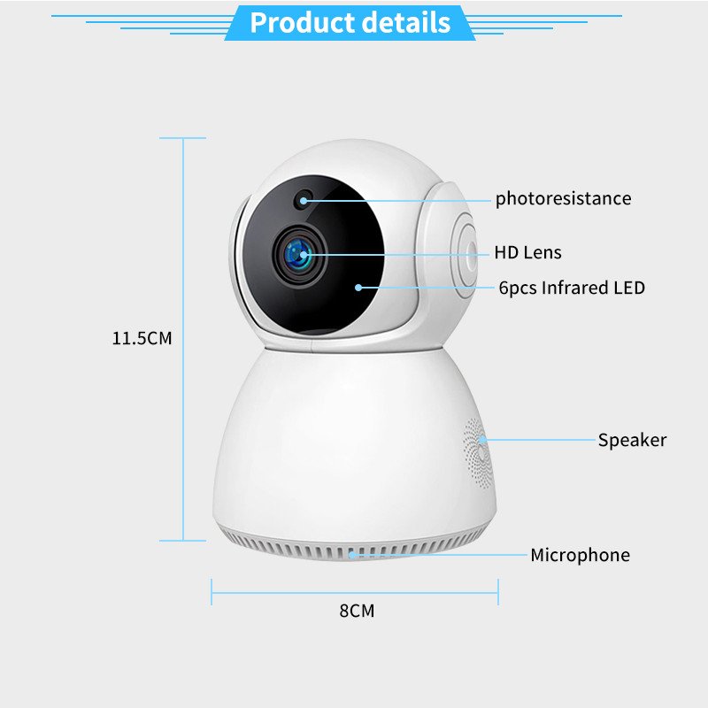 baby monitor 360 Degrees Pan Tilt Rotation Wifi IP Camera 2Mp 1080P Full HD LAN Port IR Night Vision interior