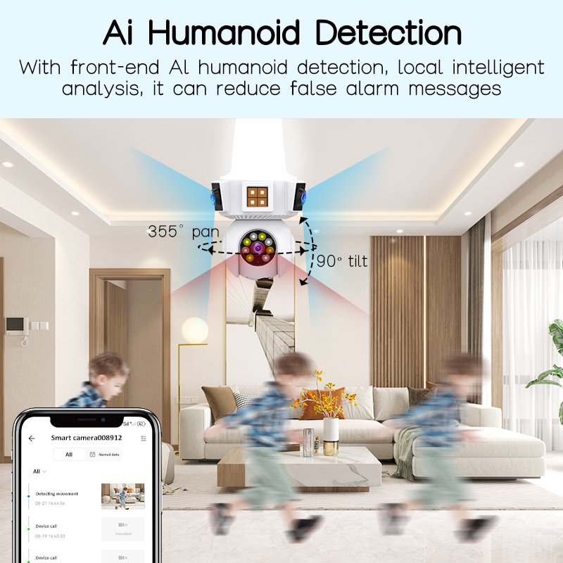 New dual wifi camera Bulb Camera 4mp mobile tracking Full Color Night vision 360 Light bulb camera