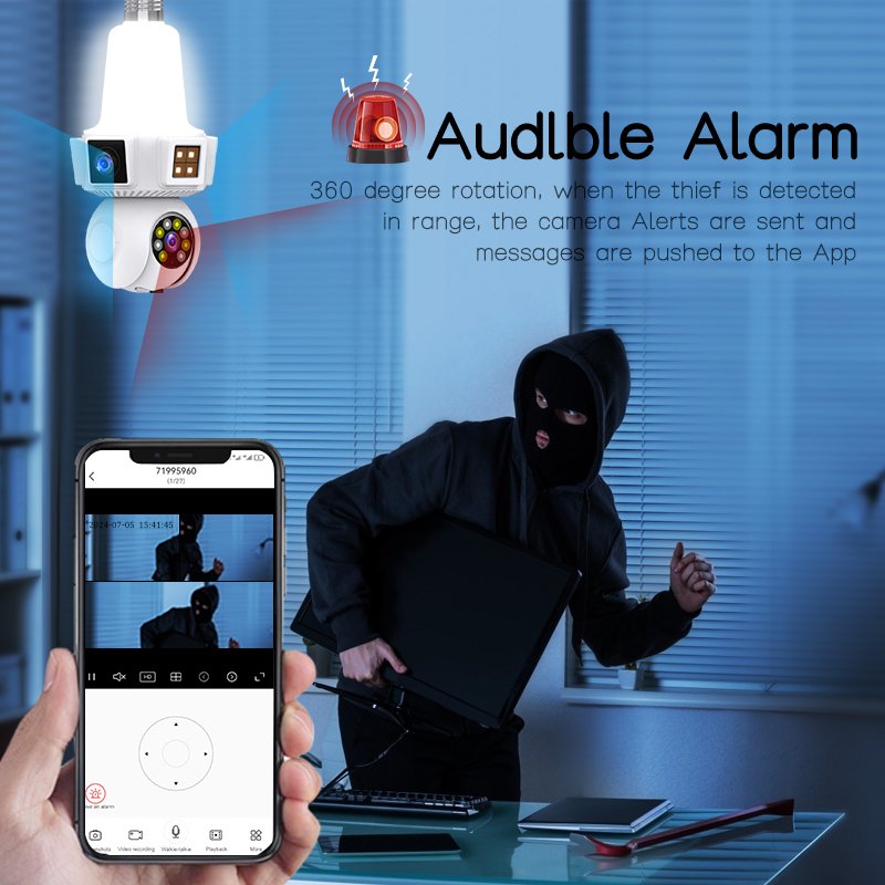 New dual wifi camera Bulb Camera 4mp mobile tracking Full Color Night vision 360 Light bulb camera