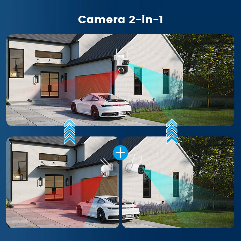 Outdoor dual-lens wireless IP security cctv ptz dome camera 6MP AI human detection linkage alarm ip wifi icsee ptz camera