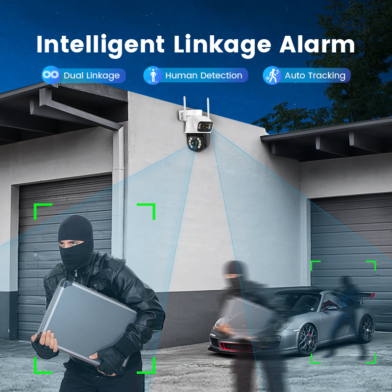 Outdoor dual-lens wireless IP security cctv ptz dome camera 6MP AI human detection linkage alarm ip wifi icsee ptz camera