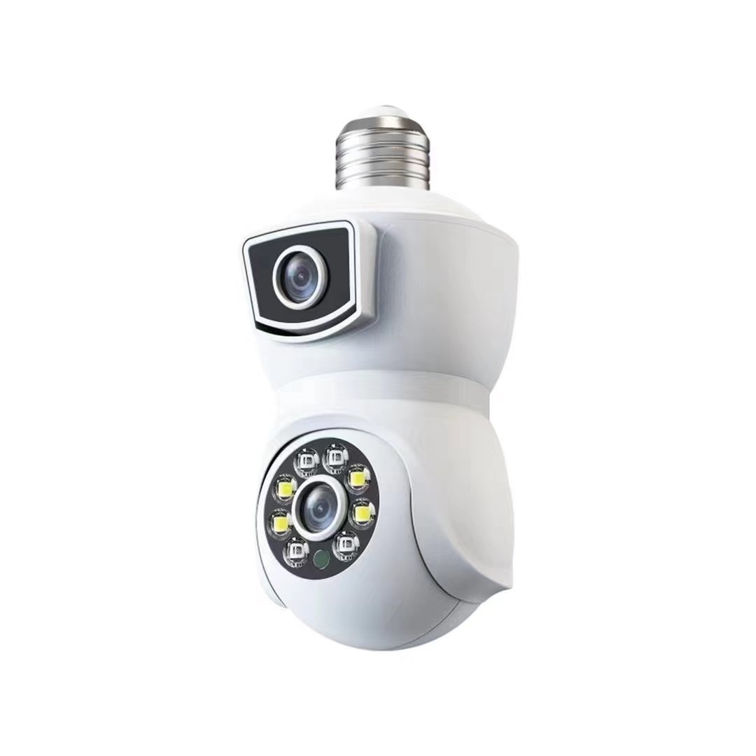 Icsee Dual Lens 2MP+2MP Bulb CCTV Camera Ceiling Mount Power Light Wireless Security Camera 360 Degree Wifi IP Network Camera