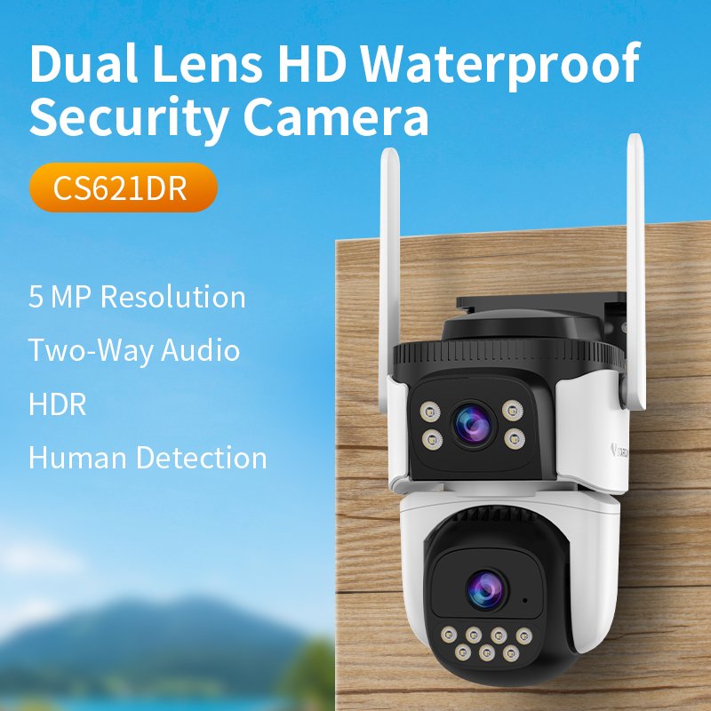 CS621DR Dual lens dual view CCTV camera Human detection 5 MP Ultra HD imaging Full color wifi network camera IP outdoor camera