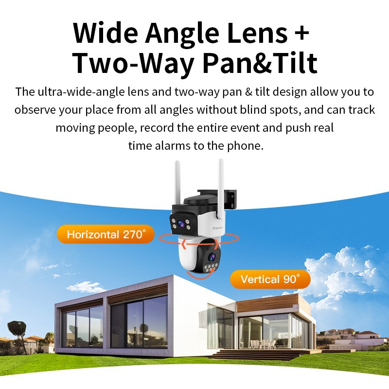 CS621DR Dual lens dual view CCTV camera Human detection 5 MP Ultra HD imaging Full color wifi network camera IP outdoor camera