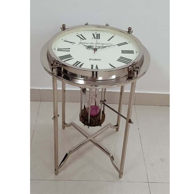 Metal Send timer Table with Clock and Clear Glass Coffee Side Table With Clock Unique Design table Clock