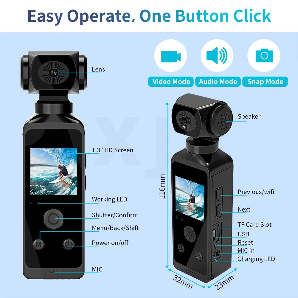 4K Ultra HD Pocket Action Camera 270 Rotatable Vlog Wifi Mini Sports Cam Waterproof Case Helmet Travel Bicycle Driver Recorder