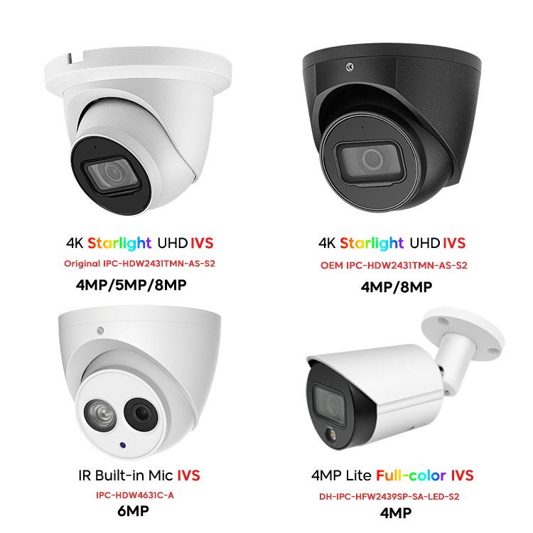 OEM DAHUA 2MP 4MP 5MP 6MP 8MP Motion Detection Full Color Turret Eyeball Network Camera 4K POE Security CCTV Bullet IP Camera