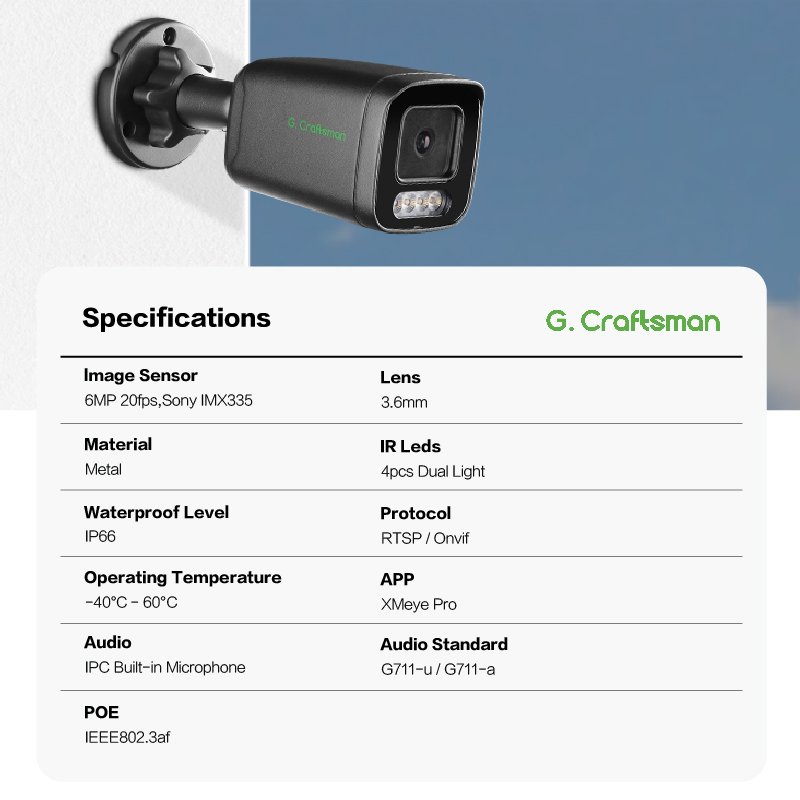 GX-TFW-M6S-B(AG) 6MP Sony Outdoor Bullet Full Color Night Vision CCTV IP Security Surveillance Network Camera Black Audio NETIP