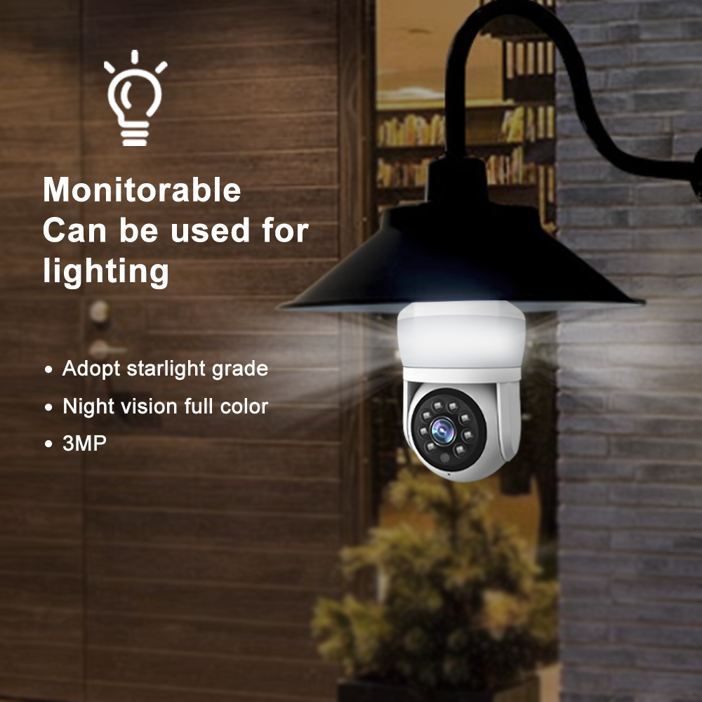 C 3MP full color camera night vision indoor security 360 panoramic WIFI surveillance cctv camera E27 LED light bulb