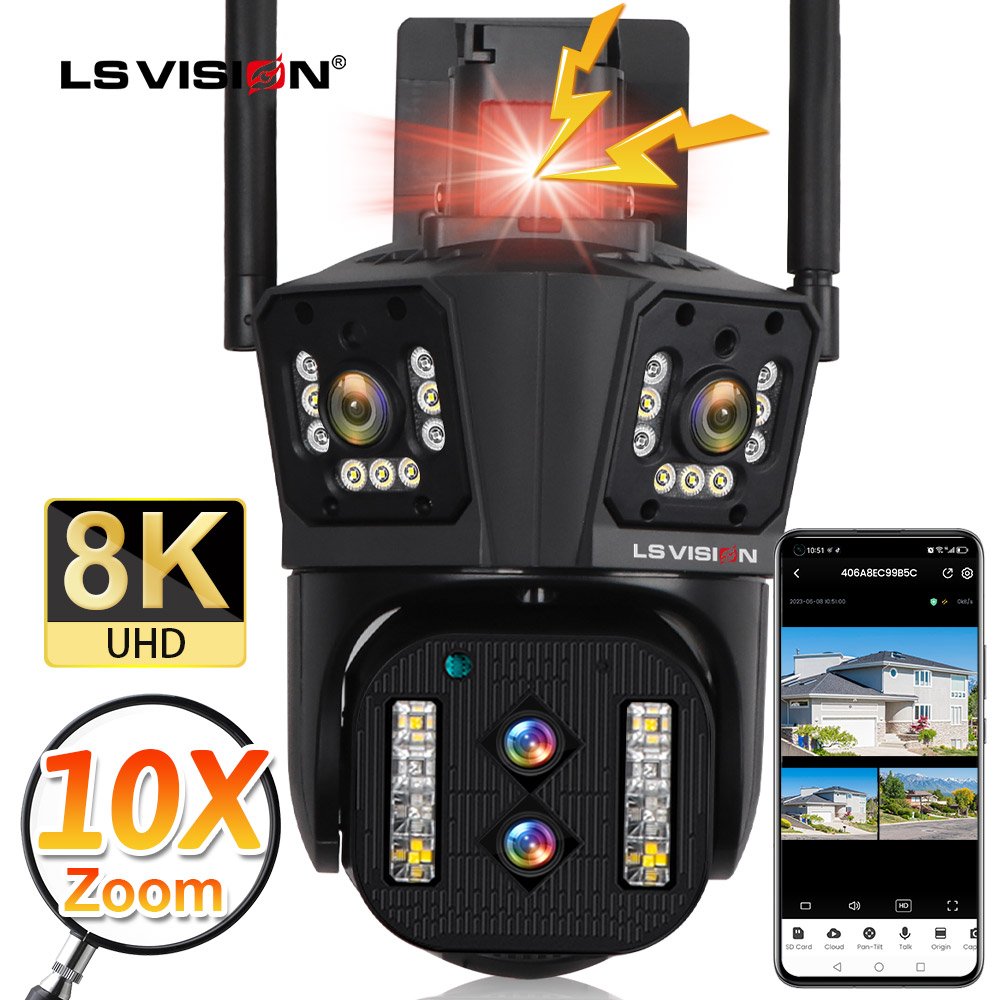 LS VISION Ultra 20MP 10K WIFI Surveillance Camera Outdoor Five Lens Camera PTZ 20X Zoom Smart Home AI Human Tracking Wireless CC